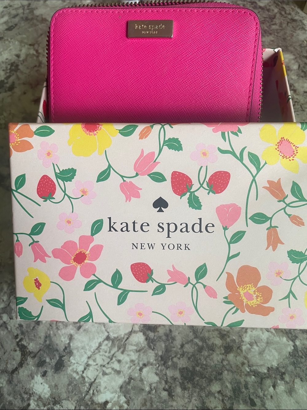 kate spade Bright Pink Saffiano Zip Wallet